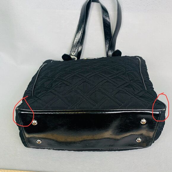 Vera Bradley Black Quilted Tote Bag Purse Shoulder Handbag Silver Hardware Large - Picture 3 of 9
